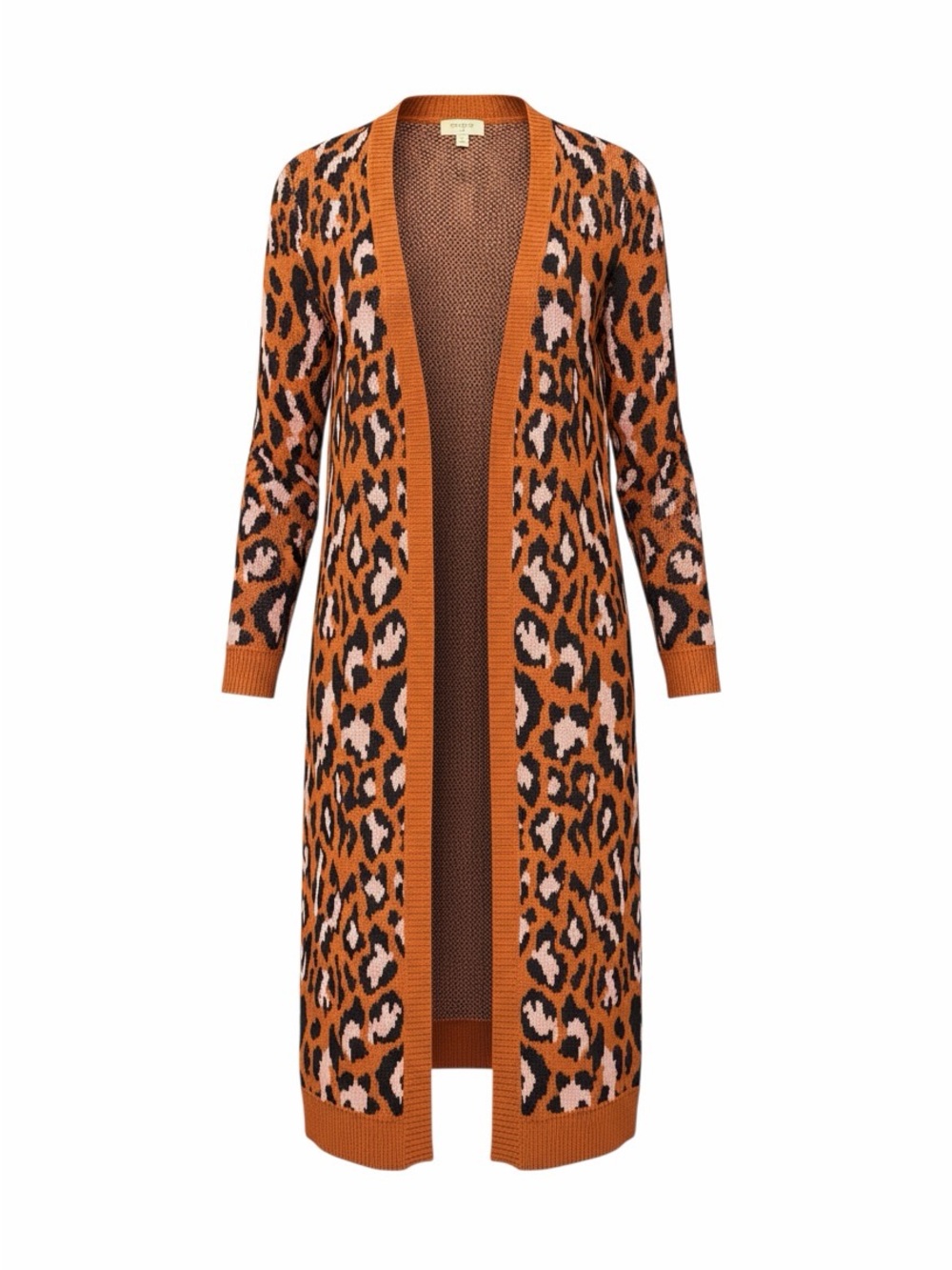 Long Leopard-Print Open Cardigan